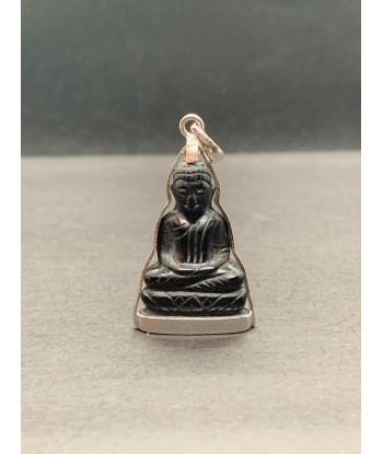 Pendentif Bouddha en posture Dhyana Mudra Onyx et Argent de technologie