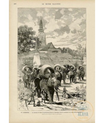 Illustration d'archives du Cambodge - La caravane de chasse du protectorat français Format A3 par Alaya Créations Véritable concentré