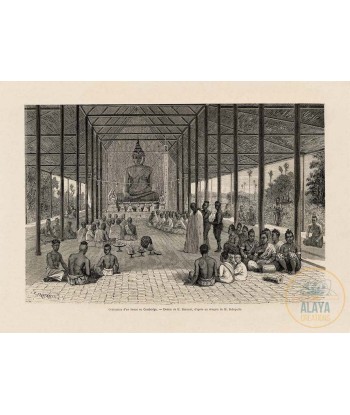 Illustration d'archives du Cambodge - Ordination d'un bonze au Cambodge Format A3 par Alaya Créations Fin de série