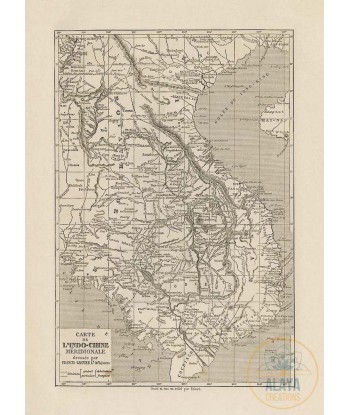 Illustration d'archives du Cambodge - Carte de l'Indochine méridionale Format A3 par Alaya Créations destockage