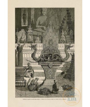 Illustration d'archives du Cambodge - Intérieur de pagode et porte-cierge antique Format A3 par Alaya Créations vente chaude votre 