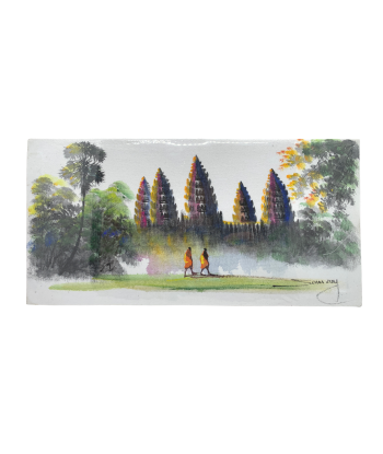 Peinture sur toile "Balades à Angkor" 40x20cm Livraison rapide