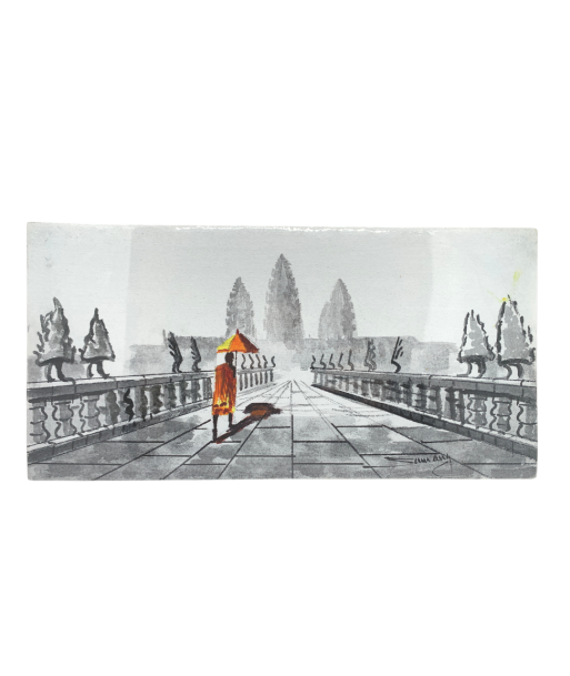 Peinture sur toile "Angkor dans la brume" 40x20cm solde