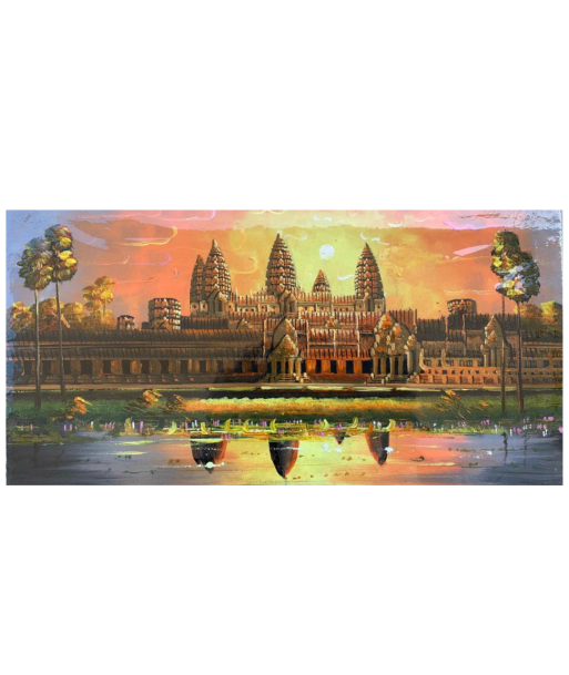 Peinture sur Toile "Lumière de l'aurore à Angkor Wat" 40x20cm acheter en ligne